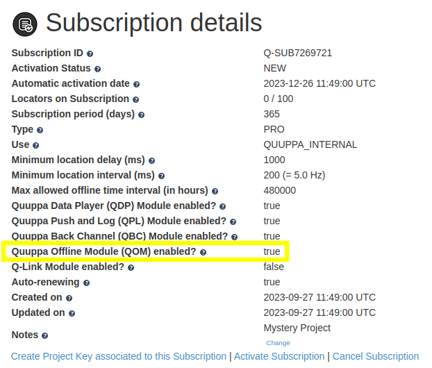 Subscription details Offline module enabled