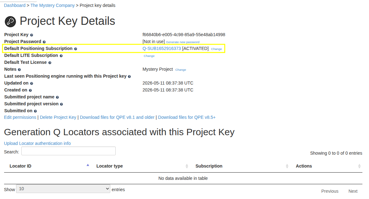 Project Key Details Offline Module enabled
