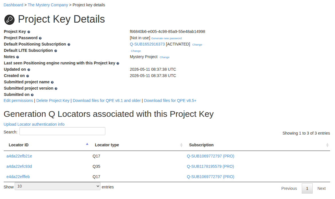Locators added to the Project Key