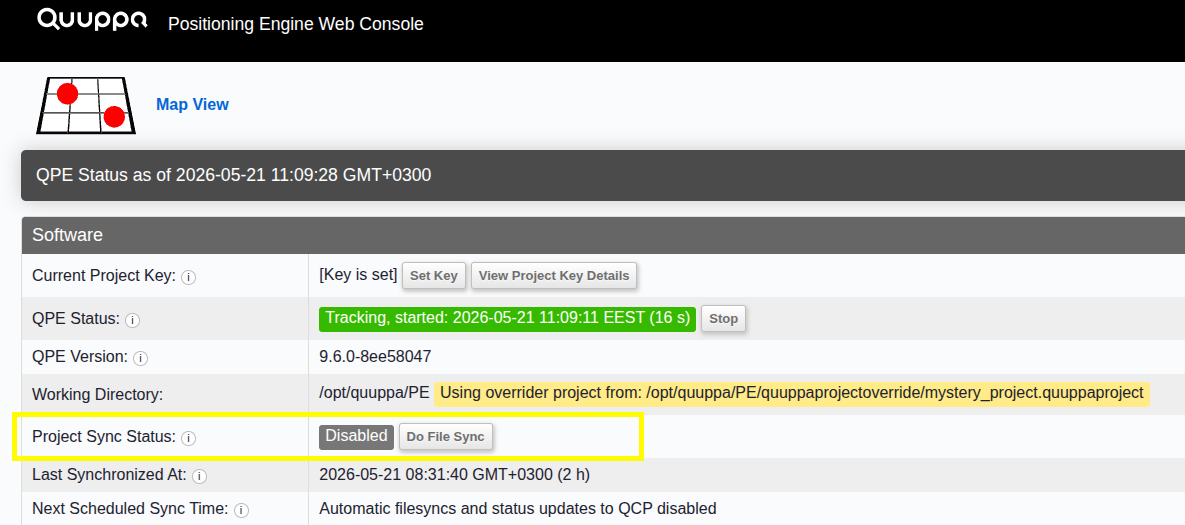 QPE Project sync status disabled