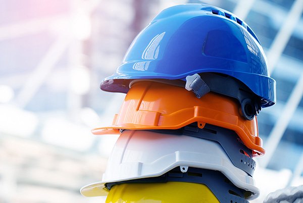 stacked safety helmets