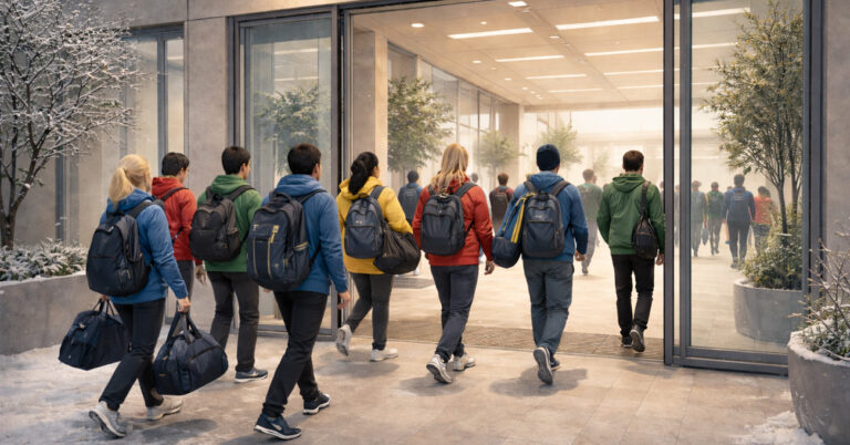 Entering the Olympic Village